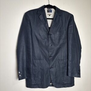 Callaway Golf Mens VTG Linen Jacket Navy Blue 40R Four Button Italian Luxury